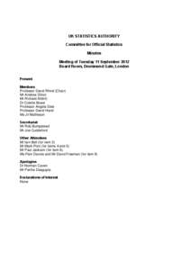 Minutes of Committee for Official Statistics - 11 September 2012