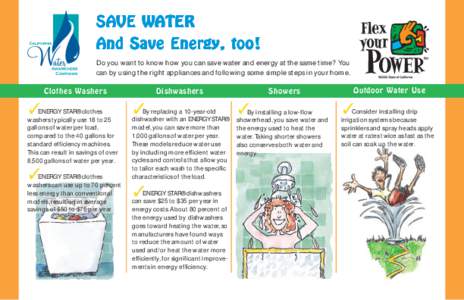 SAVE WATER And Save Energy, too! Do you want to know how you can save water and energy at the same time? You can by using the right appliances and following some simple steps in your home.  Dishwashers