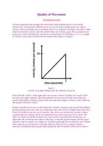 Quality of Movement Don Herbison-Evans Newton supposedly had an apple fall on his head which inspired him to work out the universal law of gravitation. What he perceived was an object starting from rest, with no velocity