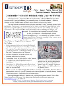 Fulton—Mason—Peoria—Tazewell Unit Extension Snapshot December 2014 Community Vision for Havana Made Clear by Survey The City of Havana Comprehensive Plan Steering Committee partnered with University of Illinois Ext