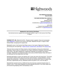 FOR IMMEDIATE RELEASE: March 26, 2015 FOR MORE INFORMATION, CONTACT: Gayle Terry Marketing Director Highwoods Properties, Inc.