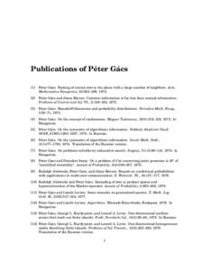 ´ ´ Publications of Peter Gacs [1]