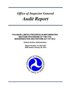FAA Made Limited Progress in Implementing NextGen Provisions of the FAA Modernization and Reform Act of 2012