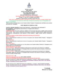 BHARAT SARKAR BHARAT MAUSAM VIGYAN VIBHAG GOVERNMENT OF INDIA INDIA METEOROLOGICAL DEPARTMENT Daily Weather Report of Andhra Pradesh & Telangana states Tuesday, 01 July[removed]Asadha[removed]SAKA)