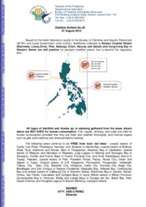 http://www.bfar.da.gov.ph  Shellfish Bulletin No[removed]August[removed]Based on the latest laboratory results of the Bureau of Fisheries and Aquatic Resources