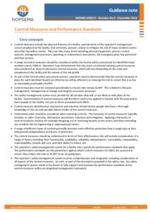 Guidance note N04300-GN0271 Revision No 4 December 2012 Control Measures and Performance Standards Core concepts • Control measures include the physical features of a facility, and elements of the operator’s manageme