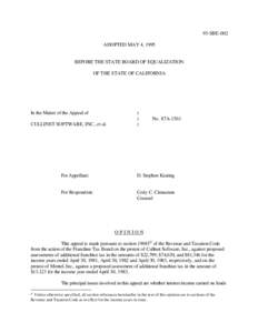 95-SBE-002 ADOPTED MAY 4, 1995 BEFORE THE STATE BOARD OF EQUALIZATION OF THE STATE OF CALIFORNIA  In the Matter of the Appeal of