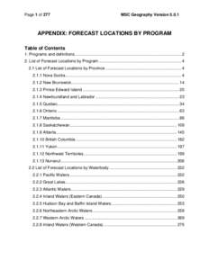 Page 1 of 277  MSC Geography Version[removed]APPENDIX: FORECAST LOCATIONS BY PROGRAM Table of Contents