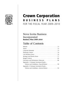 Crown Corporation B U S I N E S S P L A N S  FOR THE FISCAL YEAR 2009–2010