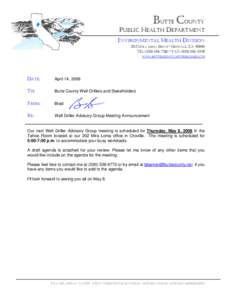 BUTTE COUNTY PUBLIC HEALTH DEPARTMENT ENVIRONMENTAL HEALTH DIVISION 202 MIRA LOMA DRIVE * OROVILLE, CA[removed]TEL: ([removed] * FAX: ([removed]WWW.BUTTECOUNTY.NET/PUBLICHEALTH