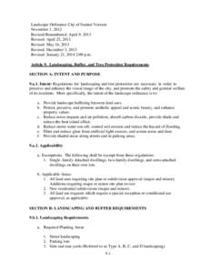 Landscape Ordinance City of Sumter Version November 1, 2012 Revised/Renumbered: April 9, 2013 Revised: April 25, 2013 Revised: May 16, 2013 Revised: December 3, 2013