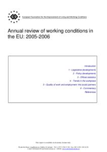 Annual review of working conditions in the EU: [removed]Introduction 1 - Legislative developments 2 - Policy developments