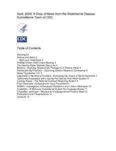 Drinking water / Epidemiology / Centers for Disease Control and Prevention / Water treatment / Industrial hygiene / Legionella / National Outbreak Reporting System / Waterborne diseases / Water fluoridation / Health / Medicine / Chemistry