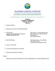 PLAINFIELD CHARTER TOWNSHIP COMMUNITY DEVELOPMENT DEPARTMENT PLANNING, ZONING & BUILDING SERVICES 6161 BELMONT AVENUE N.E.  BELMONT, MI 49306  PHONE[removed] FAX: [removed]AGENDA