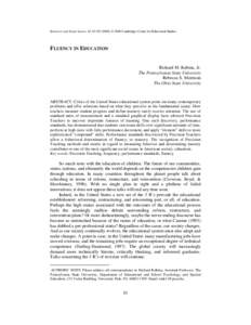 Behavior and Social Issues, 10, [removed]). © 2000 Cambridge Center for Behavioral Studies  FLUENCY IN EDUCATION Richard M. Kubina, Jr. The Pennsylvania State University