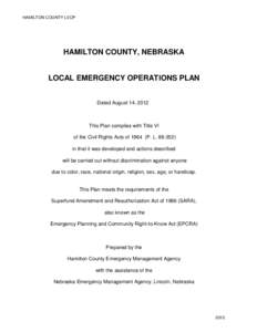 HAMILTON COUNTY LEOP  HAMILTON COUNTY, NEBRASKA LOCAL EMERGENCY OPERATIONS PLAN Dated August 14, 2012