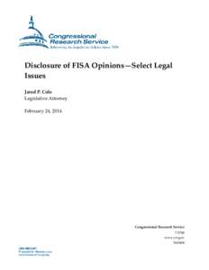 Disclosure of FISA Opinions--Select Legal Issues