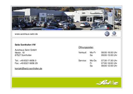 www.autohaus-seitz.de  Seitz Sonthofen VW Öffnungszeiten Autohaus Seitz GmbH Illerstr. 19