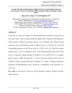 Received: 16 & 23 June[removed]IOTC–2014–WPNT04–29 Rev_1 Growth, Mortality and Reproductive Biology of Narrow-bared Spanish mackerel Scomberomorus commerson (Lecepede, 1800) Along the Northern Tanzanian Coastal Water