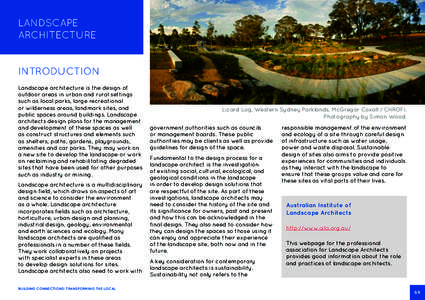 Environment / Sydney Olympic Park /  New South Wales / Urban design / Landscape architect / Sustainable design / Australian Institute of Landscape Architects / Landscape architecture / Architecture / Environmental design