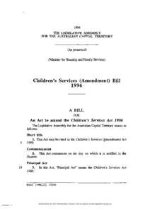 1996 THE LEGISLATIVE ASSEMBLY FOR THE AUSTRALIAN CAPITAL TERRITORY (As presented) (Minister for Housing and Family Services)