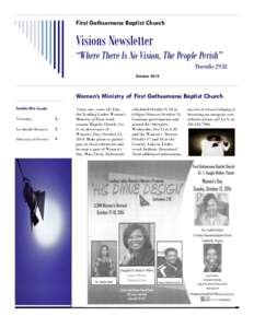 First Gethsemane Baptist Church  Visions Newsletter “Where There Is No Vision, The People Perish” Proverbs 29:18 October 2014