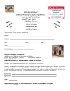 RATHDRUM DAYS Wife (or friend) Carry Competition (must be male/female team) July 19th, pm 5 pm Rathdrum City Park