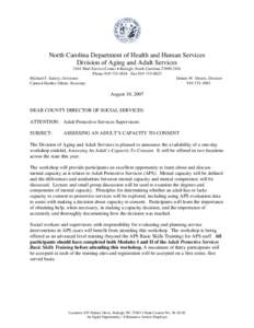 North Carolina Department of Health and Human Services Division of Aging and Adult Services 2101 Mail Service Center • Raleigh, North Carolina[removed]Phone[removed]Fax[removed]Michael F. Easley, Governor