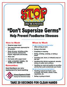 “Don’t Supersize Germs” Help Prevent Foodborne Illnesses How to Wash  When to Wash