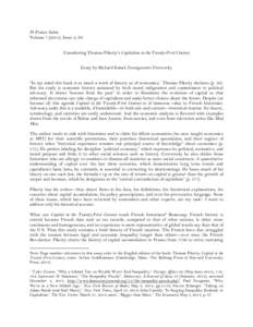 H-France Salon Volume), Issue 2, #3 Considering Thomas Piketty’s Capitalism in the Twenty-First Century Essay by Richard Kuisel, Georgetown University “In my mind this book is as much a work of history as of 