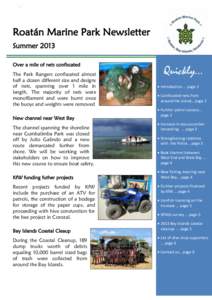 Marine Park Newsletter  Summer 2013 Roatán Marine Park Newsletter Summer 2013