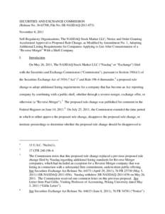 Notice and Order Granting Accelerated Approval to Proposed Rule Change, as Modified by Amendment No. 1, Adopting Additional Listing Requirements for Companies Applying to List After Consummation of a “Reverse Merger”