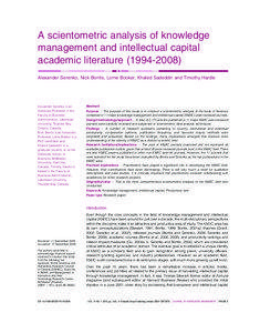 Education / Technical communication / Bibliometrics / Nick Bontis / Scientometrics / College and university rankings / Value / Knowledge management / Academic journal / Knowledge / Academia / Academic publishing