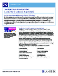 LANDESK® Service Desk  LANDESK® Service Desk Certified in All 15 ITIL® v3 Suitability Requirements LANDESK demonstrates capabilities for all PinkVERIFY 3.0 Toolsets