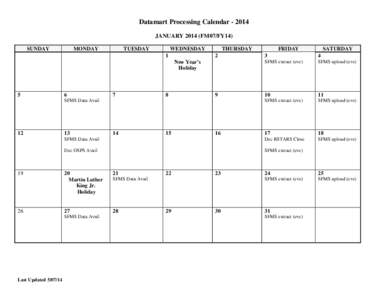 Datamart Processing Calendar[removed]JANUARY[removed]FM07/FY14) SUNDAY MONDAY