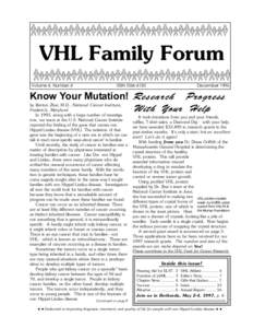 VHL Family Forum Volume 4, Number 4 ISSN[removed]December 1996