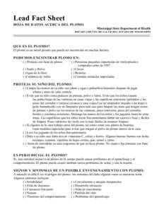 Lead Fact Sheet HOJA DE DATOS ACERCA DEL PLOMO Mississippi State Department of Health DEPARTAMENTO DE SALUD DEL ESTADO DE M ISSISSIPPI  ____________________________________________________________________________________