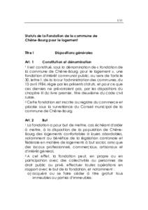 1/11  Statuts de la Fondation de la commune de Chêne-Bourg pour le logement Titre I