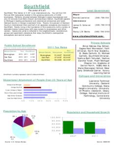Southfield Local Government The center of it all! Southfield “The Center of It All” is an international city. You will find 140 Fortune 500 companies located in this growing community of 8,600