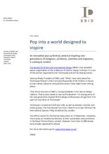 For immediate release Press release  Pop into a world designed to