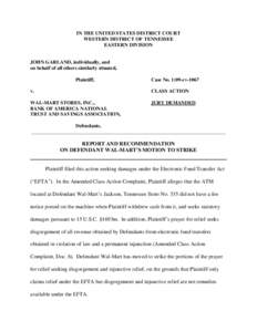 IN THE UNITED STATES DISTRICT COURT WESTERN DISTRICT OF TENNESSEE EASTERN DIVISION JOHN GARLAND, individually, and on behalf of all others similarly situated,