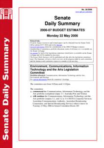 Senate Daily Summary - No[removed]Monday 22 May 2006