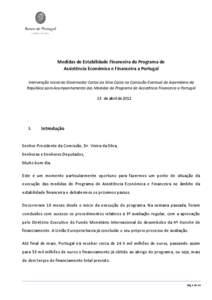 Medidas de Estabilidade Financeira do Programa de Assistência Económica e Financeira a Portugal Intervenção inicial do Governador Carlos da Silva Costa na Comissão Eventual da Assembleia da República para Acompanha