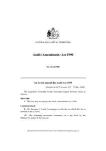 AUSTRALIAN CAPITAL TERRITORY  Audit (Amendment) Act 1990 No. 10 of 1990