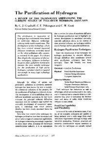 The Purification of Hydrogen A REVIEW OF THE TECHNOLOGY EMPHASISING THE CURRENT STATUS OF PALLADIUM MEMBRANE DIFFUSION