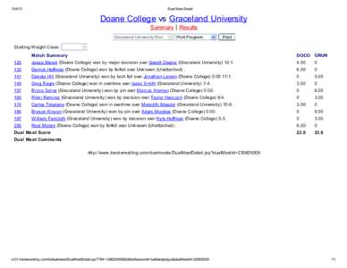 [removed]Dual Meet Detail Doane College vs Graceland University Summary