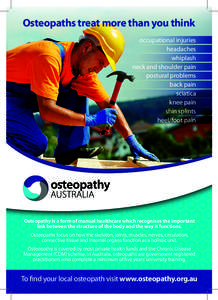 Osteopathy / Manipulative therapy / Shin splints / Sciatica / Back pain / Myotherapy / Medicine / Alternative medicine / Health