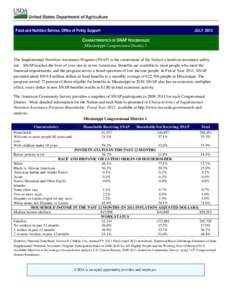 Food and Nutrition Service, Office of Policy Support  JULY 2013 CHARACTERISTICS OF SNAP HOUSEHOLDS Mississippi Congressional District 1