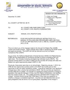 REASON FOR THIS TRANSMITTAL  December 10, 2009 ALL COUNTY LETTER NO[removed]