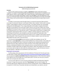 Instructions for the MSW Writing Assessment SOWO.Writing.Assessment.S14 Overview The aim of the writing assessment is to gather a spontaneous writing sample that provides a “snapshot” of a student’s critical thinki